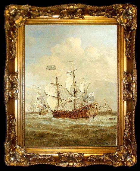 framed  VELDE, Willem van de, the Younger HMS St Andrew at sea in a moderate breeze, painted, ta009-2